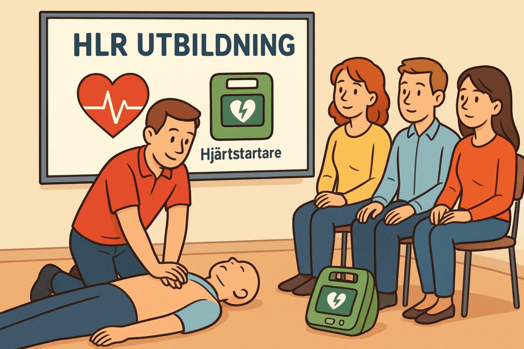 Hjärtstartare i bostadsrättsförening (BRF) 13 En målad bild av en HLR-utbildning